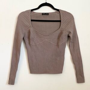 SHEIN Ribbed Knit Top in Taupe